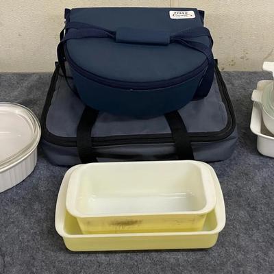Corningware and Pyrex with 2 Pyrex Insulated Carrying Cases