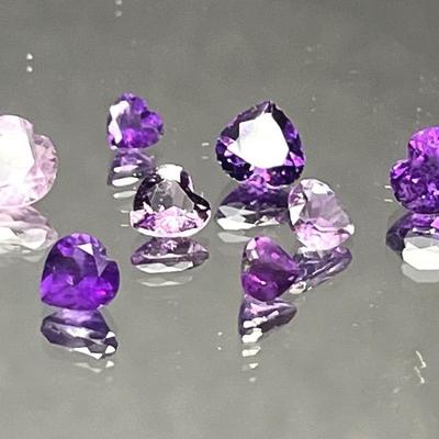 African Amethyst Trillion 7x7mm 1.05 CT and Heart-Shaped Amethyst 4.15 Cttw Up to 6xmm