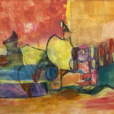 Modern Abstract Energistic Painting, Unsigned and Framed