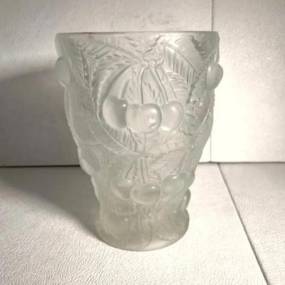 Art Deco Barolac Frosted Glass Cherry Vase, Josef Inwald, Czech circa 1920