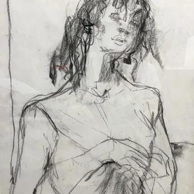 Original Impressionistic Graphite Sketch of a Woman, Framed and Unsigned