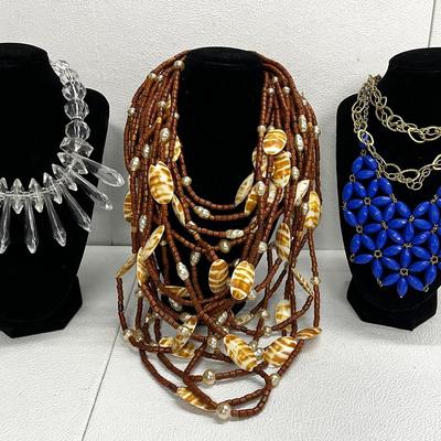 Costume Jewelry - ILY Couture Blue Bib, Multi-strand Shell Faux Pearl, Acrylic Teardrop Necklaces