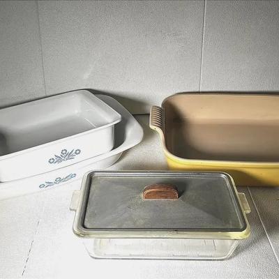 Corning Ware Roaster and Casserole, Le Creuset Yellow Roaster, Vintage Glasbake Loaf Baking Bowl