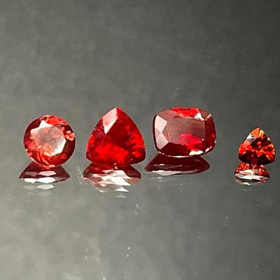 Red Labradorite 4.45 CTTW Emerald Cut 9x7mm, Trillion 9x8mm 5x5mm, Round 7mm