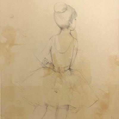 Original Signed Sketch of a Ballerina, Goldtone Frame