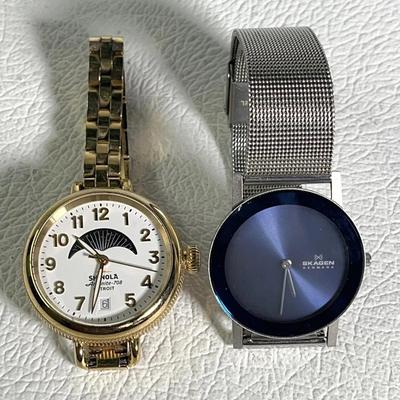 Shinola The Birdy Moonphase Watch 301 Series NWB and Skaagen 39LSSN Silver Mesh Bracelet Watch