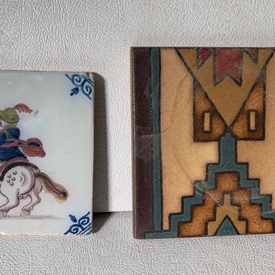 Makkum Polychrome Tile, Holland and Southwest Kokopelli Figure Tile- Vintage