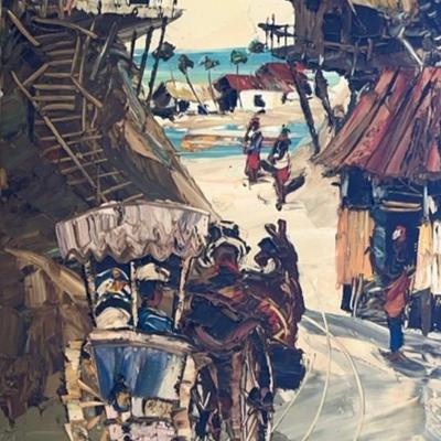 Paul Blaine Henrie, Original Oil Painting, Tropical Village Scene | Vintage