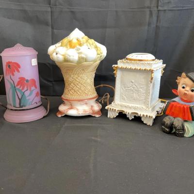 Vintage Mini Accent Lamps Lot | Milk Glass, Hand-Painted, Figural & Basket Style | 6 Total