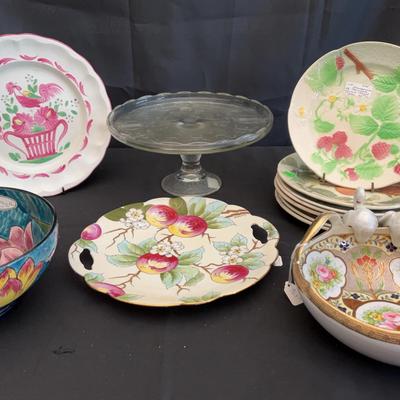 Assorted Vintage Plates | St. Clement Fruit Plates, English Pottery, Nippon Bowl | Majolica Style