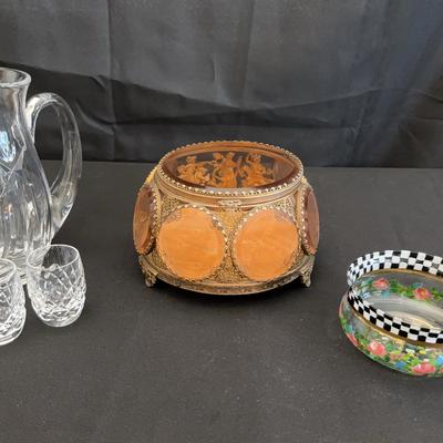 Collectible Glassware | Brass Ormolu 6 sided Jewelry Casket Box, Mackenzie Childs & Waterford