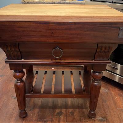 Bramble Co. “Sm. Boucherie” Solid Wood Kitchen Butcher Block Island with Shelf