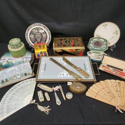 Vintage Vanity & Decorative Collectibles Lot | Art Deco Box, Perfume Sets, Fans & More