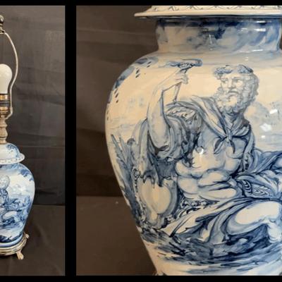 Antique Italy Savona Albisola Faience Majolica Pottery Albarello Blue & White Ginger Table Lamp