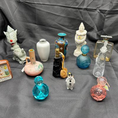 Perfume Bottle & Vases | German Clown, Pink & Teal Cut Crystal, German Dog Decanter & More