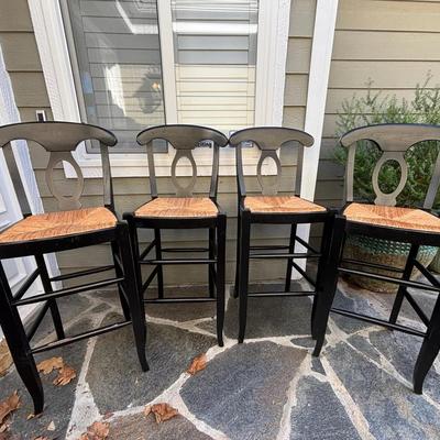 Pottery Barn Napoleon Bar Stools With Rush Seats | Set Of 4