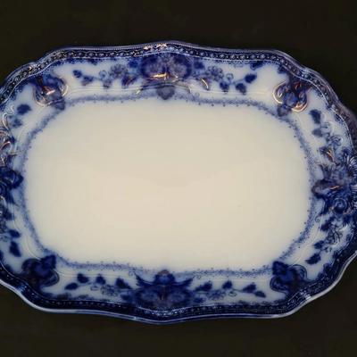 Large Flow Blue Serving Platter | Scalloped Edge & Floral Border
