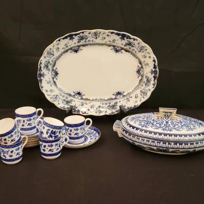 Blue & White Transferware Serving Pieces & Demitasse Cups | Cauldon & BWM&C Marks