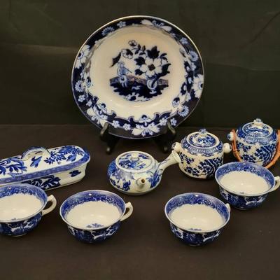 Blue & White Transferware Tea Set | Royal Staffordshire & Allerton | 9 Pieces