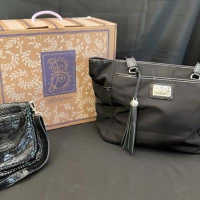 Brighton Black Nylon w/ Tassel Tote & Perlina Snakeskin Embossed Crossbody Bag