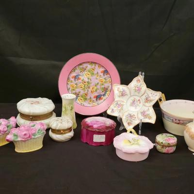 Vanity & Decorative Porcelain Lot | Floral Trinket Boxes, Dresser Pieces & Bowls