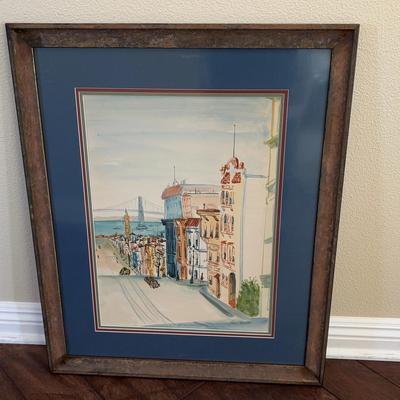 Framed Watercolor Of San Francisco Cityscape Signed By Artist Gene Grant | Framed & Matted Artwork