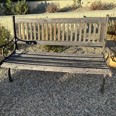 Wood & Cast Iron Garden Bench | Slat Back Outdoor Patio Seating