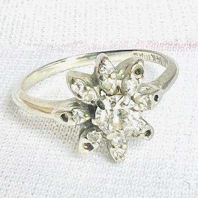 14K Gold and Diamond Flower Ring