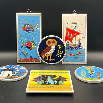 Hand Painted Ceramic Trivet Tiles from Thanos Greece & More