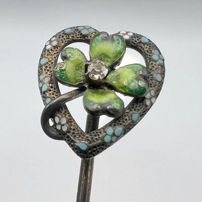 Antique Diamond Enamel 14K Gold Stick Pin — Good Fortune Jewelry