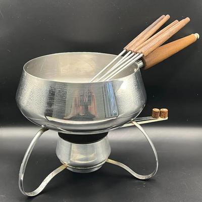 MCM Stainless Steel & Wood Fondue Pot