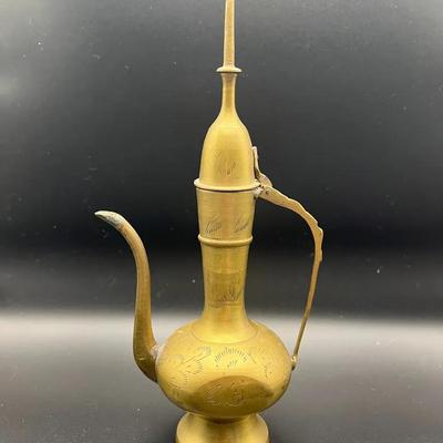 9” Brass Etched Indian Tea Kettle