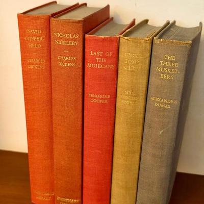 (5) Classic Literary Works – Dickens, Cooper, Stowe & Dumas – Matching Cloth Bindings