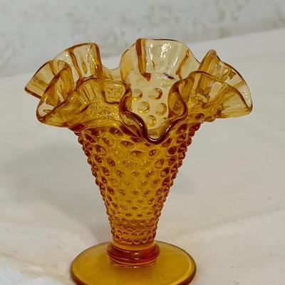 Fenton amber hobnail glass vase 