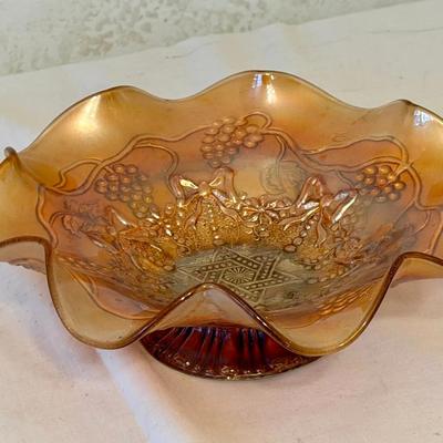 Marigold Carnival Glass Ruffled Bowl