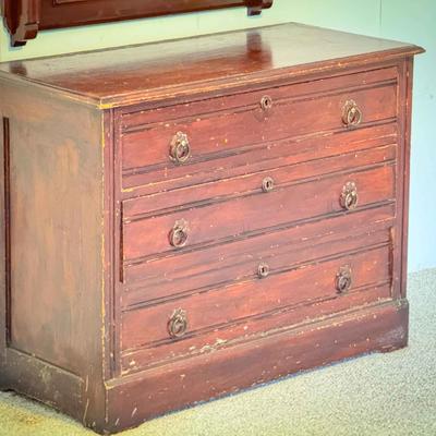 Antique Late 19th Century Pine Chest of Drawers – Original Red Finish – Knapp Joint Construction
