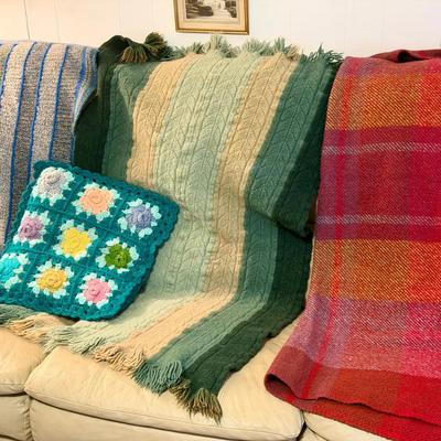 (3) Throws & Crocheted Pillow