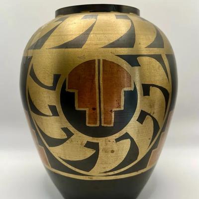 Brass Vase with Bold Pattern