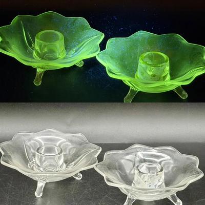 (2) Glass Footed Candle Holders 