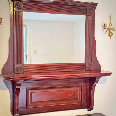 Antique Mahogany Wall Mirror with Shelf – Late Victorian / Early 20th Century