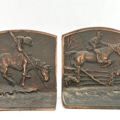 Fox Chase & End of the Trail Metal Vintage Bookends
