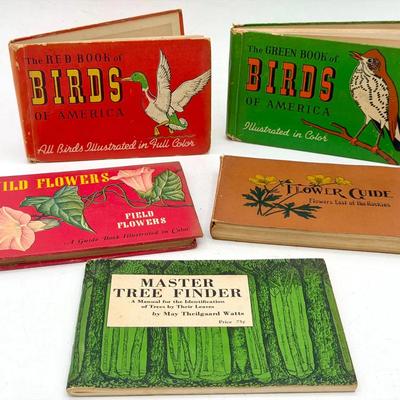 (5) Vintage Nature Field Guides – Birds, Flowers & Trees Illustrated in Color