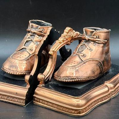 (2) Bronzed Baby Shoe Bookends