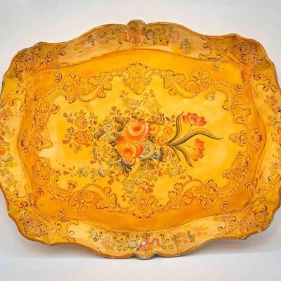 Vintage Hand-Painted Tole Tray – Made in Japan – Floral Rococo Style