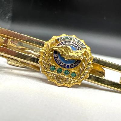 Vintage 10K Gold Pratt & Whitney 20-Year Service Award & Gold Fill Tie Clip