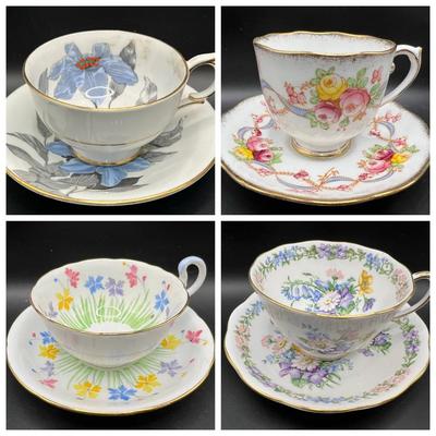 (4) Fine China Teacups ft. Roslyn & Royal Grafton