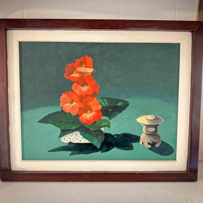 Signed Painting Oriental Flowers Gladys D Wright 1963