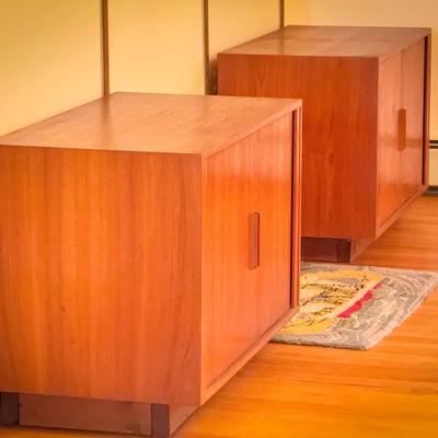 Pair of Danish Mid-Century Modern Teak Cabinets – Sliding Doors – Made in Denmark