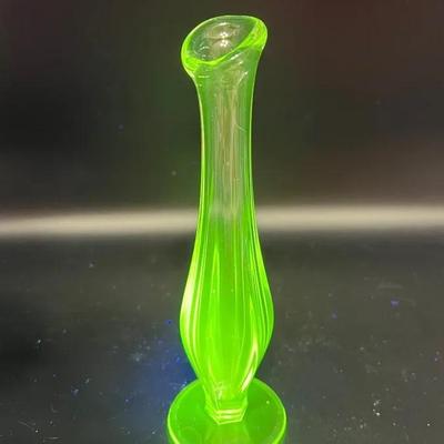 Vintage Glass Swung Vase with Ultraviolet Green Glow