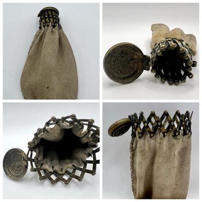 Vintage Suede Chatelaine Purse A.K.A. Miser’s Purse with Accordion-Style Opening